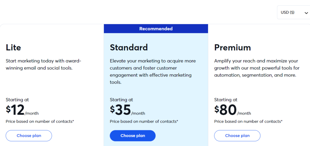 ConvertKit vs Constant Contact: Constant Contact pricing