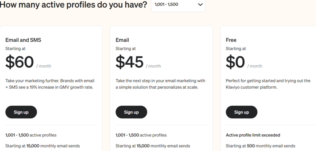 Klaviyo vs Constant Contact: Klaviyo Pricing 