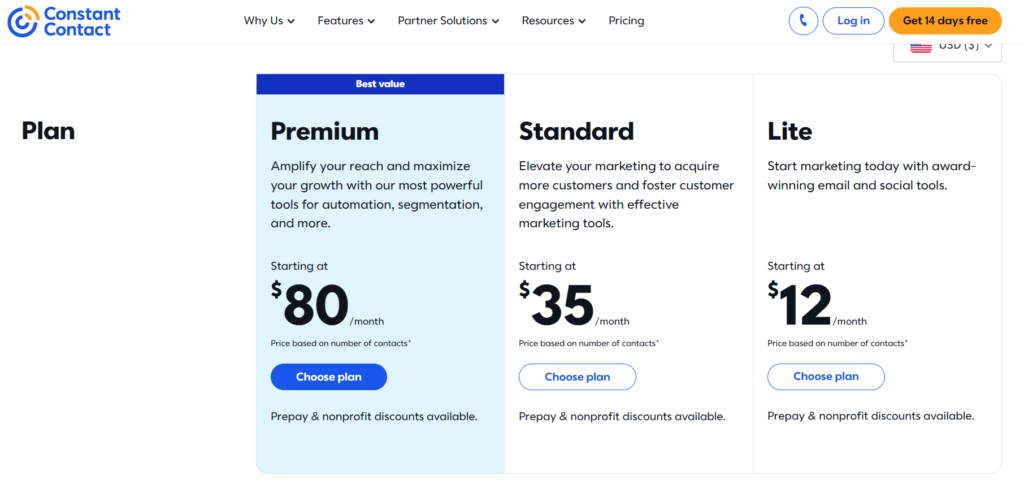 Constant Contact vs Flodesk: Constant Contact pricing