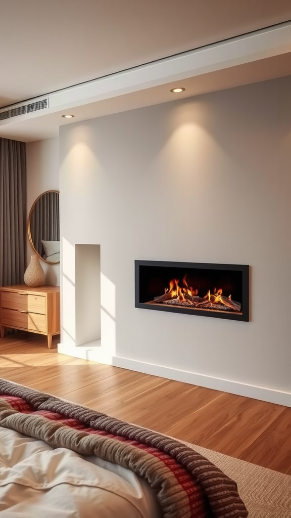 Cozy modern bedroom with a fireplace