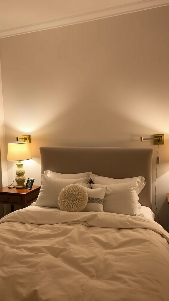 Cozy modern bedroom with soft ambient lighting